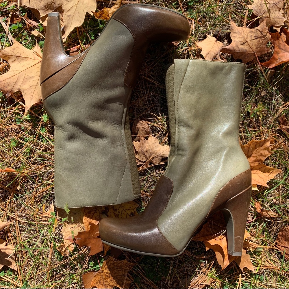 TSUBO TANK leather mid calf boots green high heel